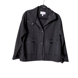 Nordstrom Signature Ottoman Ribbed 100% Cotton Side Tie Black Jacket